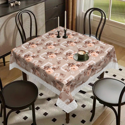 DPA Collection Printed 4 Seater Table Cover(Brown, PVC)