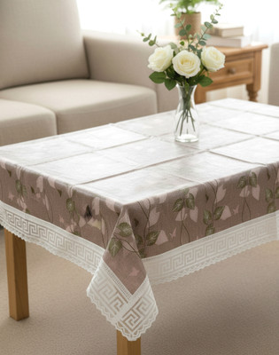 YUALIN CREATION PVC 6 Seater Printed Table Cover(Brown)