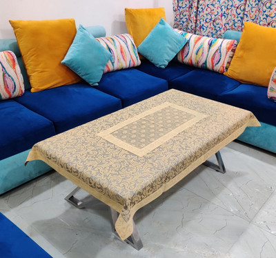 Groki Self Design 4 Seater Table Cover(Beige, Cotton)