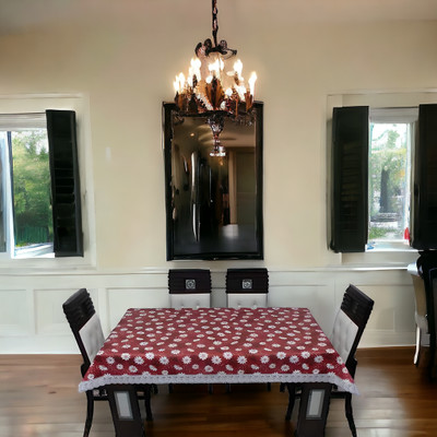 Mopak Décor Embroidered 6 Seater Table Cover(Red, Polyester)