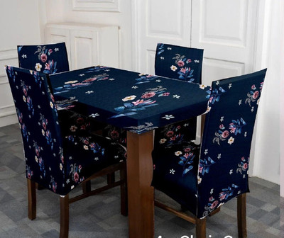 TURIYA Polyester, Polycotton 4 Seater Chair Abstract Cover(Pack of 5 Blue, Sky Blue, White)