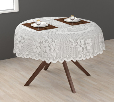 EASTTARDOMM Floral 4 Seater Table Cover(White, Cotton)