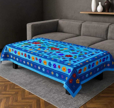 HOME SHINE Cotton 4 Seater Floral Table Cover(Blue)