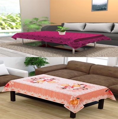 FAIRY HOME Floral 4 Seater Table Cover(Purple Orange, Cotton, Pack of 2)