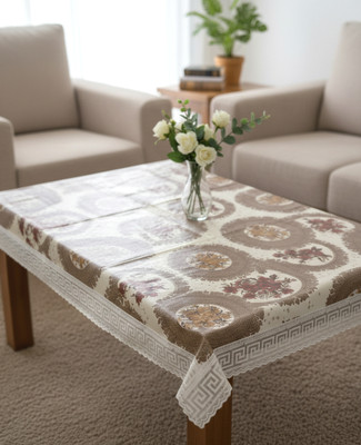 YUALIN CREATION PVC 6 Seater Printed Table Cover(Brown, Beige)