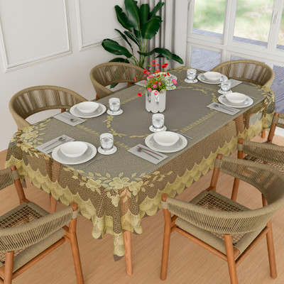 KUBER INDUSTRIES Self Design 6 Seater Table Cover(Cream, PVC)