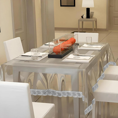 HOMESTIC Self Design 4 Seater Table Cover(White, PVC)