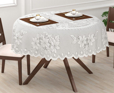 MANGERAM Floral 6 Seater Table Cover(White, Cotton)