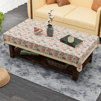 Heart Home PVC 4 Seater Self Design Table Cover(Yellow, Grey)