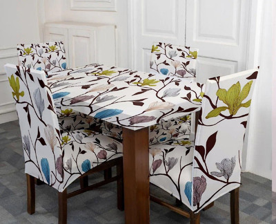 TURIYA Polyester, Polycotton 4 Seater Chair Abstract Cover(Pack of 5 Cream, Brown, Yellow)