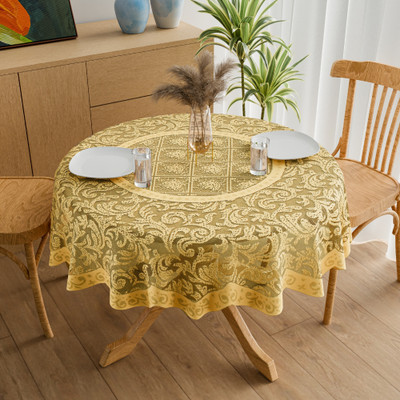 KUBER INDUSTRIES Self Design 4 Seater Table Cover(Gold, Cotton)