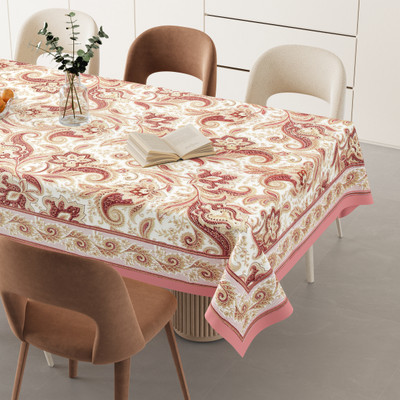 HappyKraft Cotton 6 Seater Printed Table Cover(Maroon)
