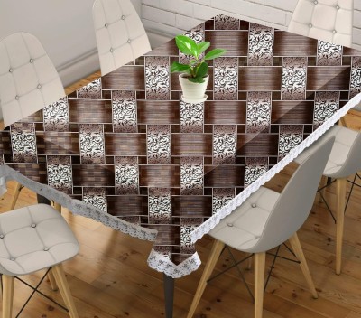 JM Homefurnishings Self Design 6 Seater Table Cover(White, Brown, PVC)