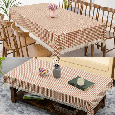 Heart Home Self Design 6 Seater Table Cover(Yellow, Brown, Cotton, Pack of 2)
