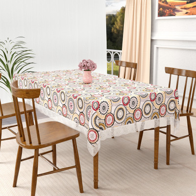 KUBER INDUSTRIES Self Design 4 Seater Table Cover(White, PVC)
