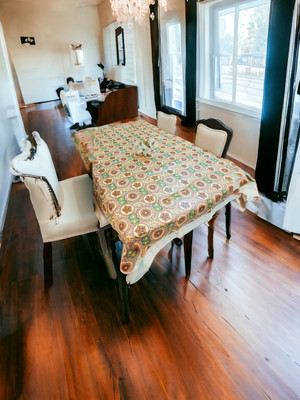Mopak Décor Embroidered 4 Seater Table Cover(Orange, Polyester)