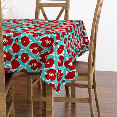 Blocks Of India Cotton 4 Seater Floral Table Cover(Blue)