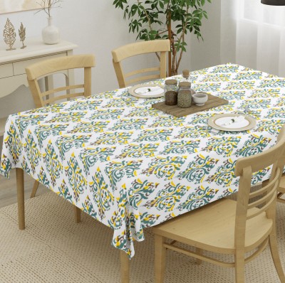 HOMEMONDE Ikat 4 Seater Table Cover(Light Blue, Yellow, Cotton)