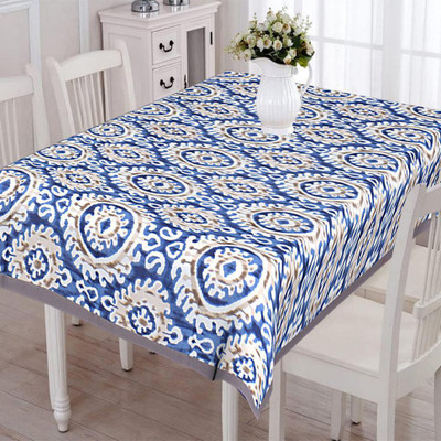 Go Texstylers Cotton 6 Seater Printed Table Cover(Blue)