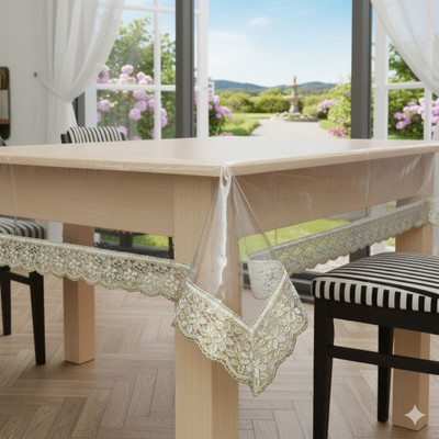 Faizandecor PVC 4 Seater Solid Table Cover(Golden)