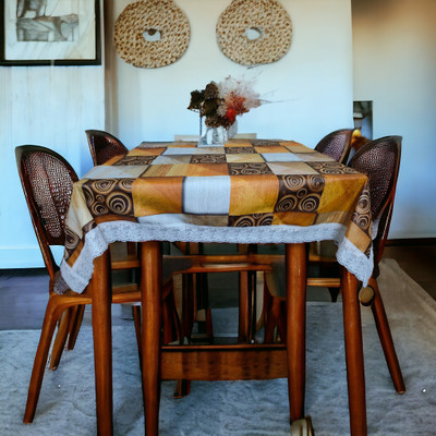 Mopak Décor Embroidered 6 Seater Table Cover(Gold, Polyester)