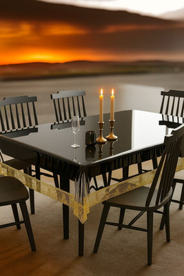 Univara PVC 6 Seater Self Design Table Cover(Transparent, Gold)
