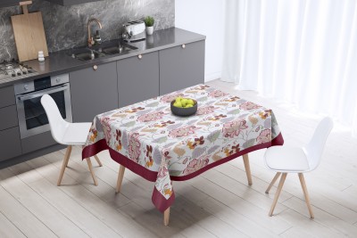 Clovertico Floral 6 Seater Table Cover(Wine Multicolor, Cotton)