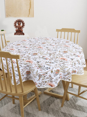 Go Texstylers Cotton 4 Seater Floral Table Cover(Orange)