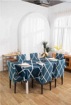anmolfab Floral 6 Seater Table Cover(Blue, Polyester, Pack of 7)