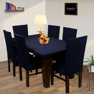 Eleganta Solid 4 Seater Table Cover(Navy Blue Solid, Polyester, Spandex)