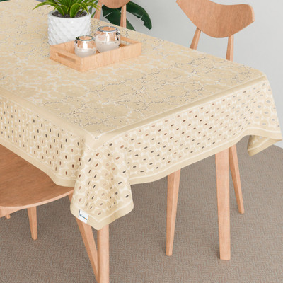 HOMESTIC Cotton 6 Seater Floral Table Cover(Cream)