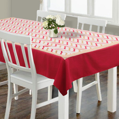 Dekor World Cotton 4 Seater Printed Table Cover(Red)