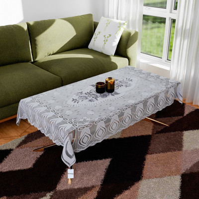 HOMESTIC Self Design 4 Seater Table Cover(White & Gray, Cotton)