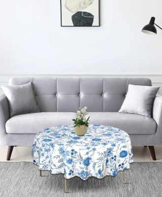 Stylista Floral 2 Seater Table Cover(Blue on White Base, Cotton)