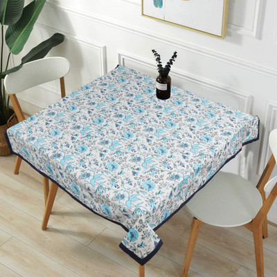 Go Texstylers Cotton 6 Seater Abstract Table Cover(Blue)