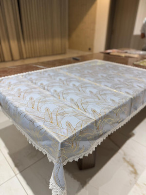 HIYAMI Self Design, Floral, Solid, Geometric, Abstract 8 Seater Table Cover(Light Blue, Polyester, Silk)