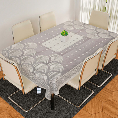 HOMESTIC Self Design 6 Seater Table Cover(White, Cotton)