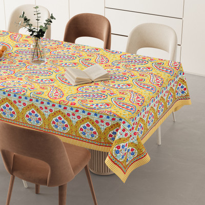 HappyKraft Cotton 6 Seater Printed Table Cover(Musturd)