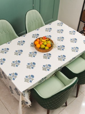 Urban Space Floral 6 Seater Table Cover(Liberty Blue, Cotton)