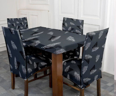 TURIYA Abstract 4 Seater Table Cover(Grey, Black, Polyester, Spandex, Pack of 4)
