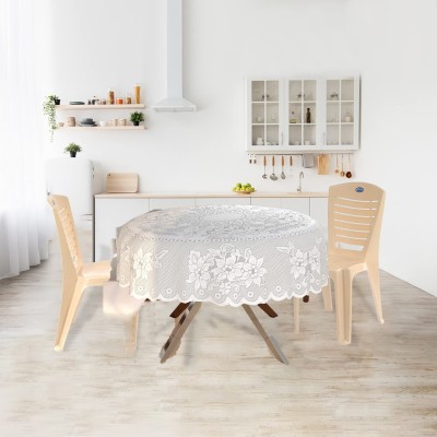 EASTTARDOMM Floral 2 Seater Table Cover(White Small (Net Cloth), Cotton)