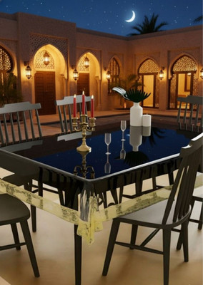 Univara PVC 6 Seater Self Design Table Cover(Transparent with Gold Lace)