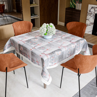 HOMESTIC PVC 4 Seater Self Design Table Cover(Grey, Pink)