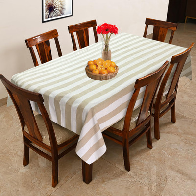 OASIS Cotton 6 Seater Striped Table Cover(Beige)
