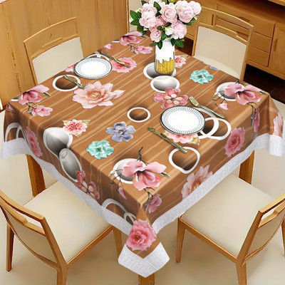 Dakshya Industries Printed 4 Seater Table Cover(Orange, PVC)