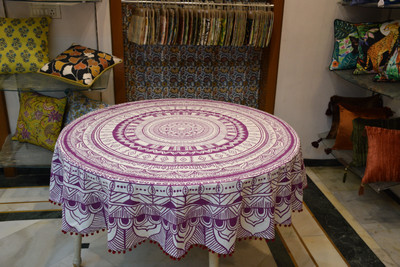 RajoDyana Cotton 6 Seater Printed Table Cover(Purple)