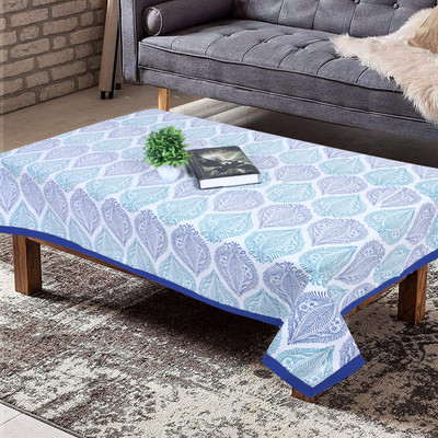 Texstylers Cotton 4 Seater Floral Table Cover(Blue)