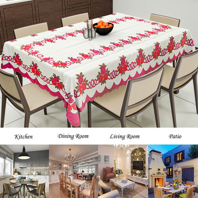 MANGERAM Cotton 6 Seater Floral Table Cover(Net Dining Table Cloth | Cream & Pink)