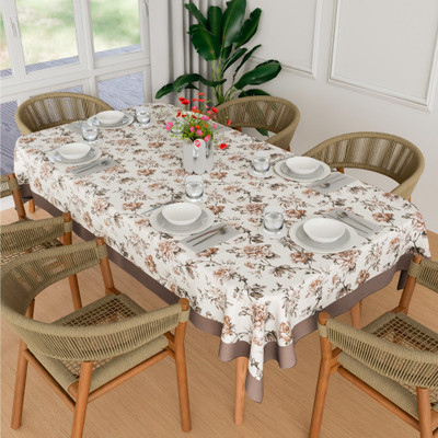 KUBER INDUSTRIES Floral 6 Seater Table Cover(Brown, Cotton)