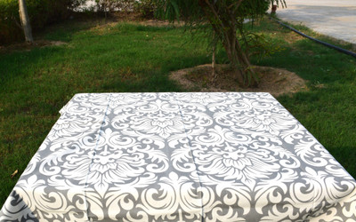 RajoDyana Self Design 4 Seater Table Cover(Grey, Cotton)
